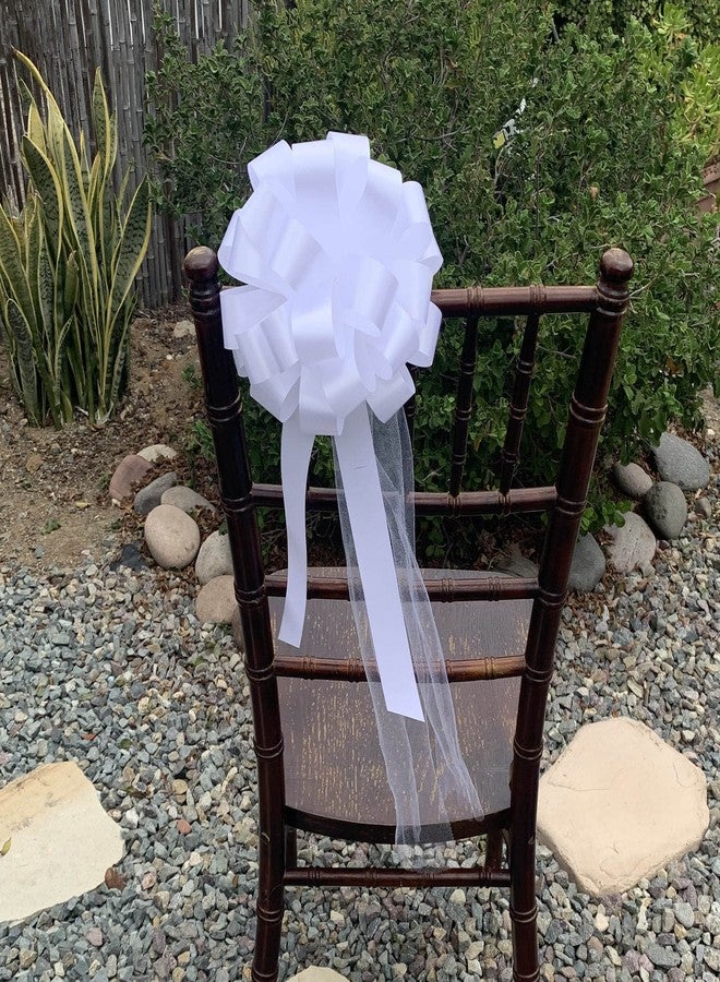 GiftWrap Etc. White Wedding Pull Bows with Tulle Tails - 8" Wide, Set of 6, Pew Bows, Reception, Valentine's Day, Birthday, Mother's Day, Anniversary, Event Decoration, Christmas - Image 2